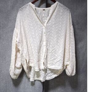 Free People Ivory Eyelet Cotton Button Front Blouse Women’s Size XS